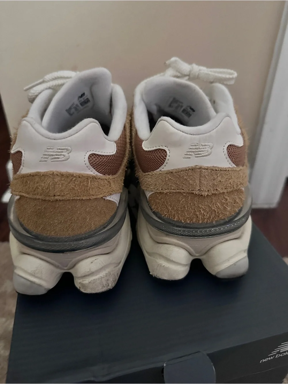 New Balance 9060 Women's Beige Suede and Beige Mesh Sneakers - Picture 7 of 8